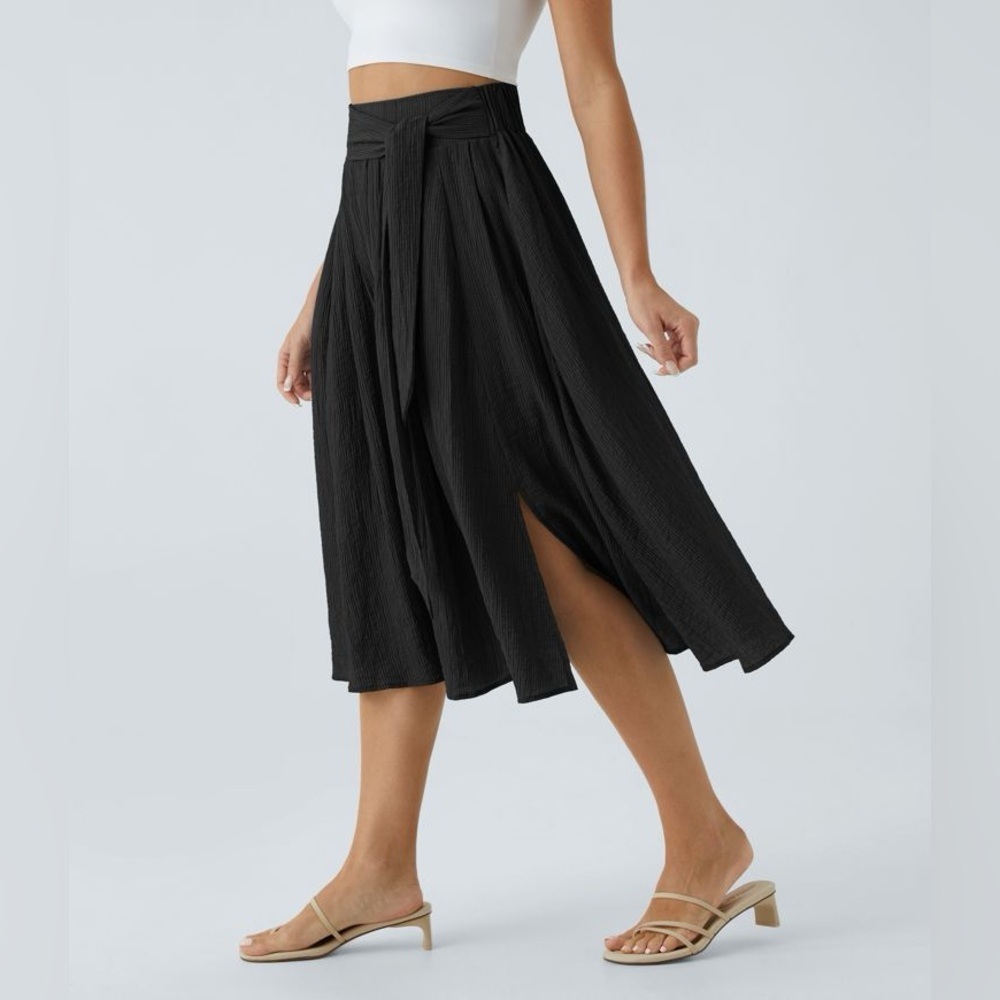Halara High Waisted Tie Pocket Flare Flowy Casual Midi Skirt large